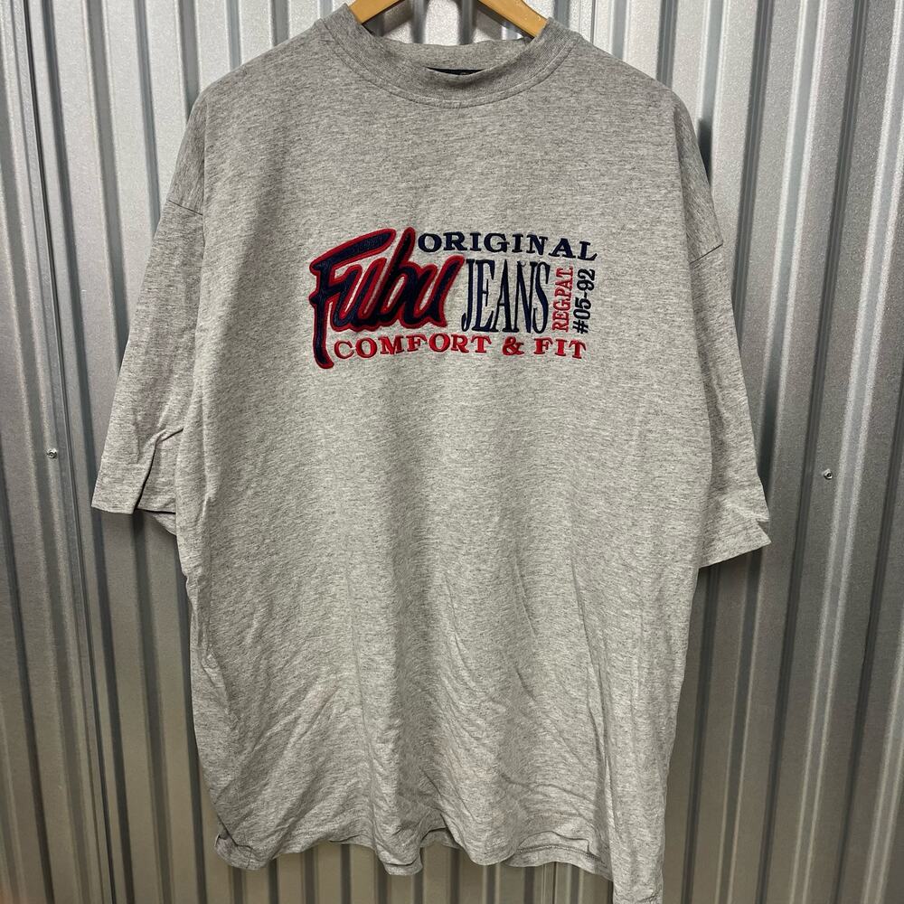 VTG Y2K Fubu Jeans Graphic Gray T Shirt Skate Hip Hop Style SZ XXL